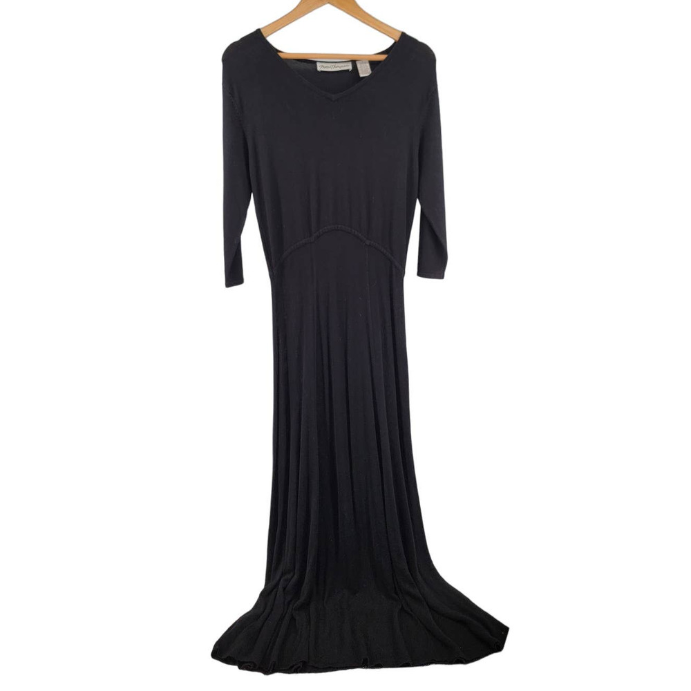 Norm Thompson V-Neck Long Sleeve Maxi Sweater Dress Black Small